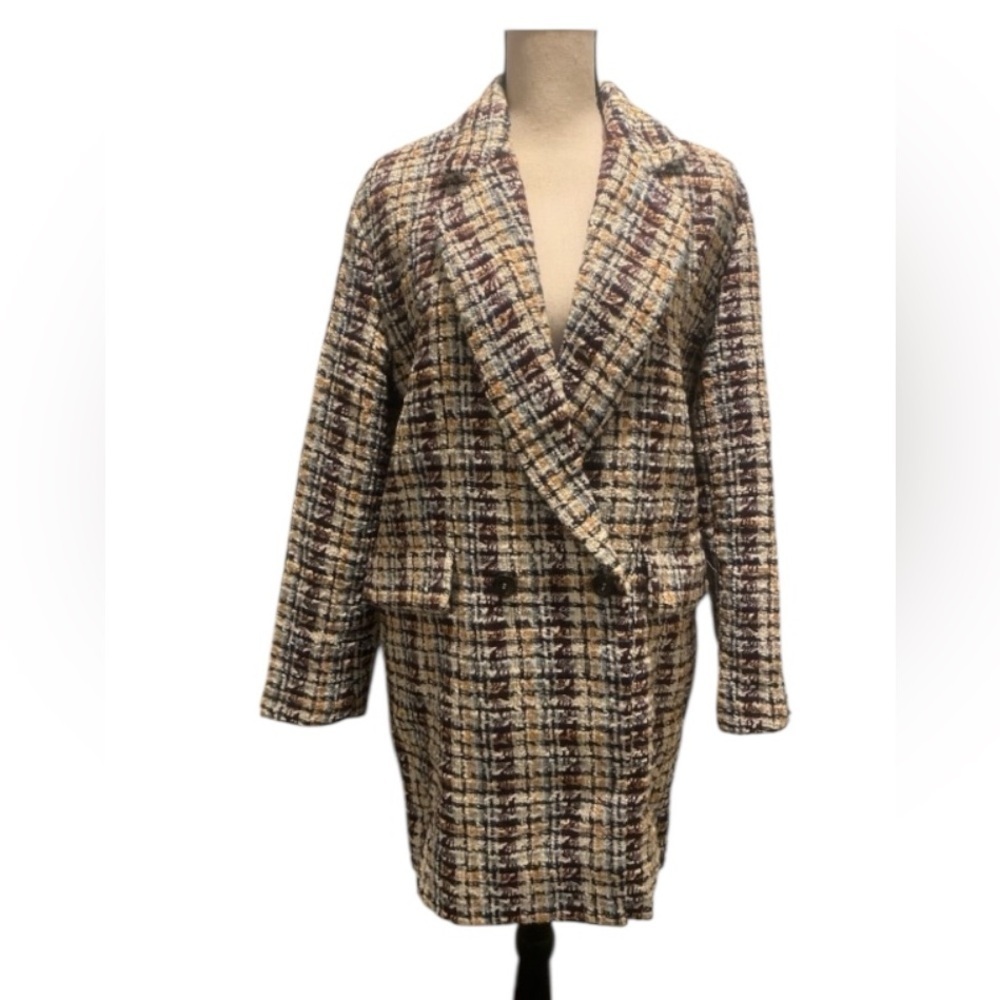 Anthropologie See U Soon Plaid Wool Blend Lined Tweed Coat NEW M pretty!
